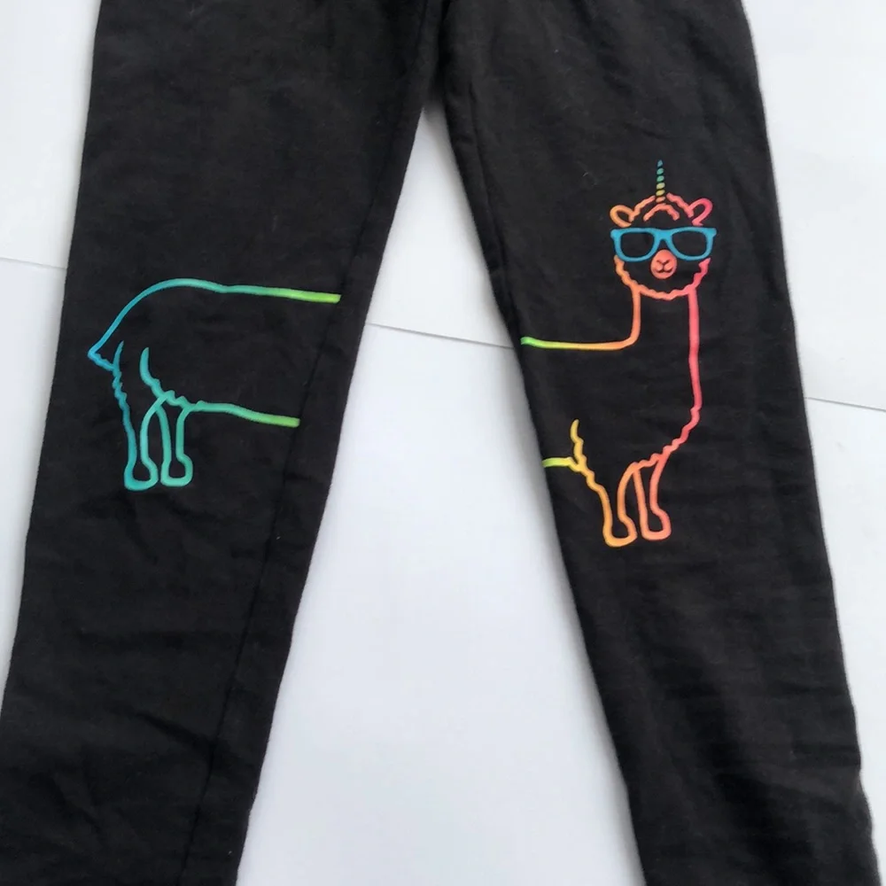 Girls black leggings with llama designed by Justice size 10/12